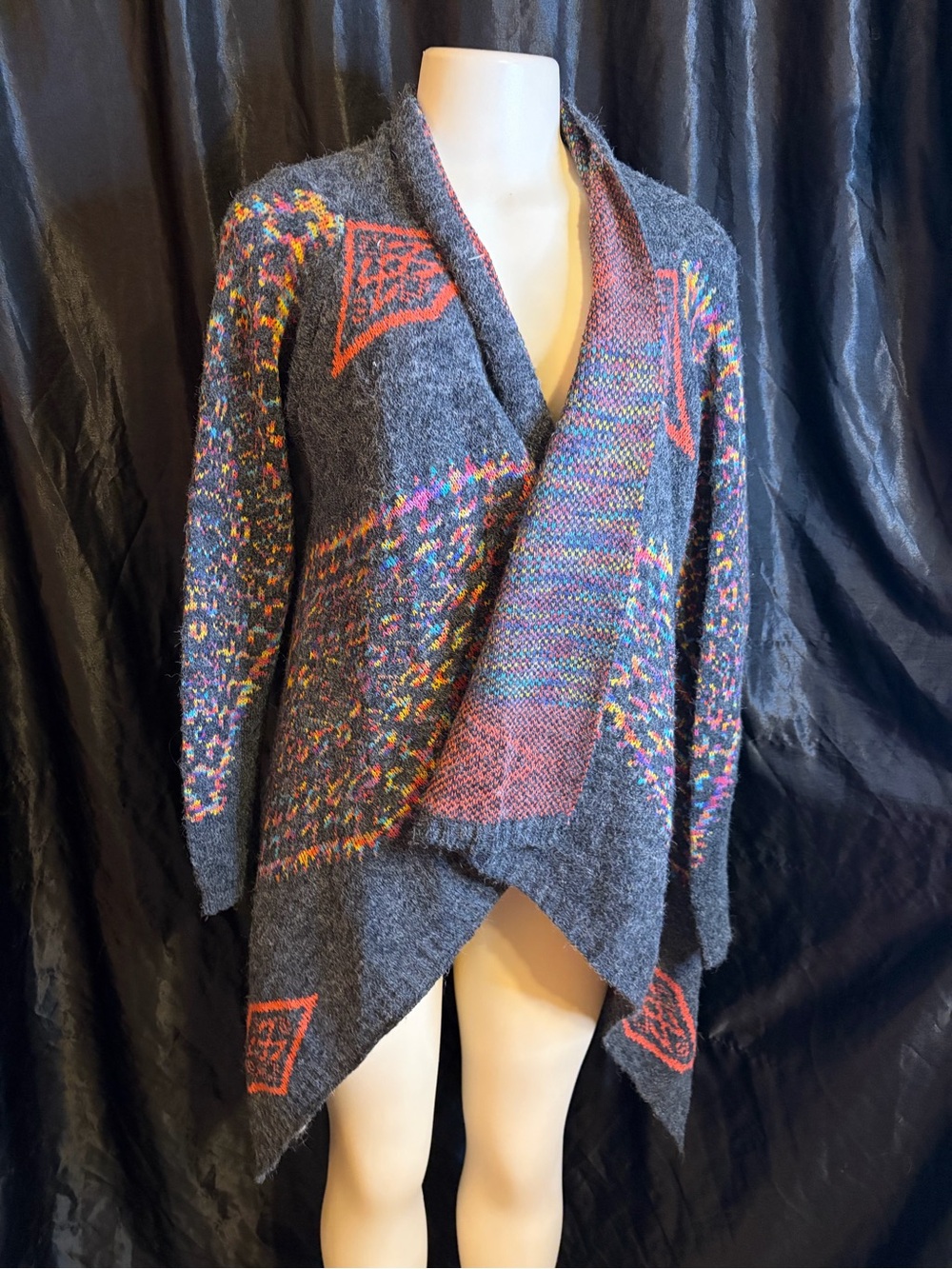 Dreamers Charcoal Open-Front Cardigan with Neon Multicolor Accents